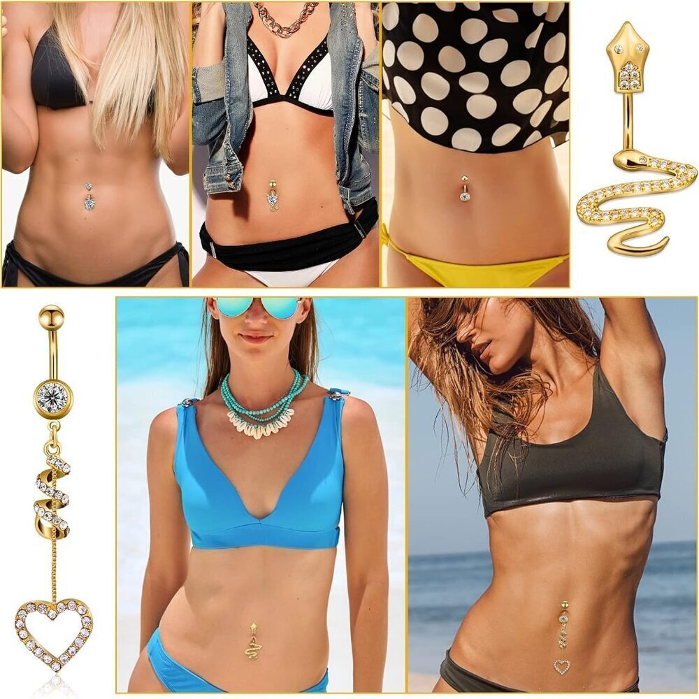 Belly Button Piercing Ring Set 14G Surgical Steel 10PCS Body Jewelry Navel - Picture 2 of 5